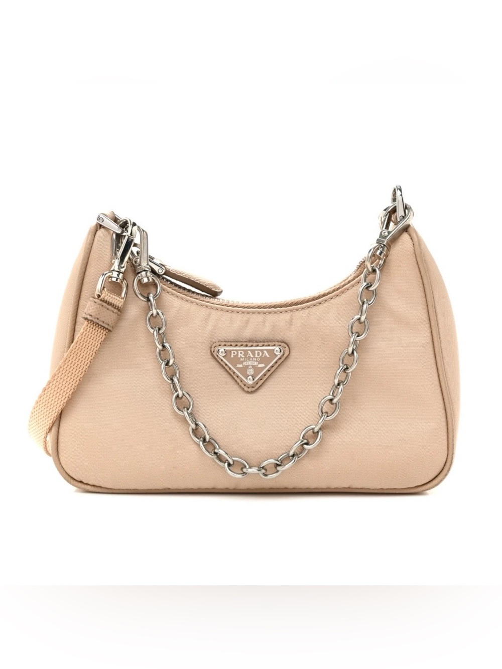 Prada Tessuto Nylon Saffiano Mini Re-Edition 2000 Shoulder Bag Cammeo